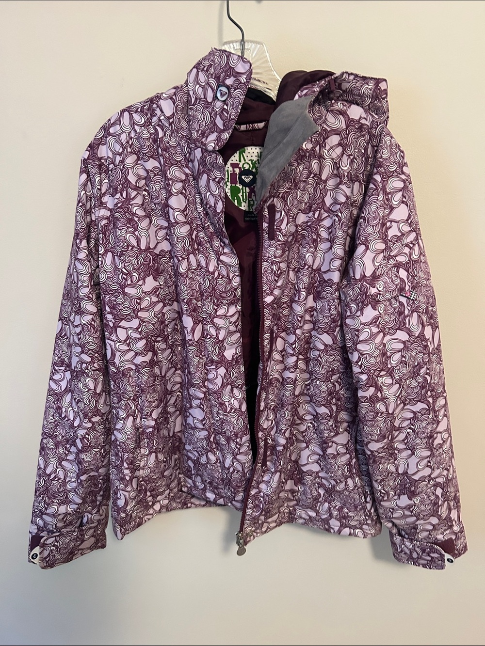Roxy Women's Purple Patterned Hooded Ski Jacket